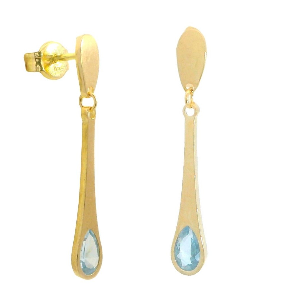 PENDIENTES LARGOS 24MM LISO CON 1 PIEDRA EN COLOR AGUA MARINA